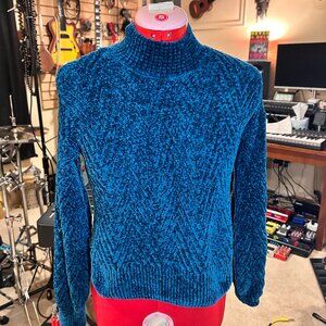 *COMFY* Macy's blue turquoise velvety cashmere cotton sweater